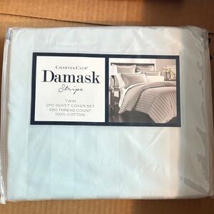 Charter Club Damask Stripe Twin Duvet Cover Set - Cream